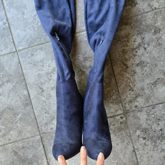 ALDO Over The Knee Thigh High Boots Blue Suede Block Heels Size 6 - Picture 4 of 7